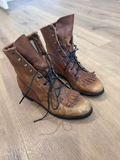 Justin Brown Leather Roper Western Style Kiltie Boots Size 5 1/2 B