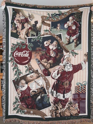Manual Woodworkers & Weavers throw Coca Cola 51"x68" USA made 100% cotton 1997