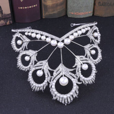 Handmade Bridal Pearl Crystal Tiara Large Hair Crown Pageant Party Headband pd
