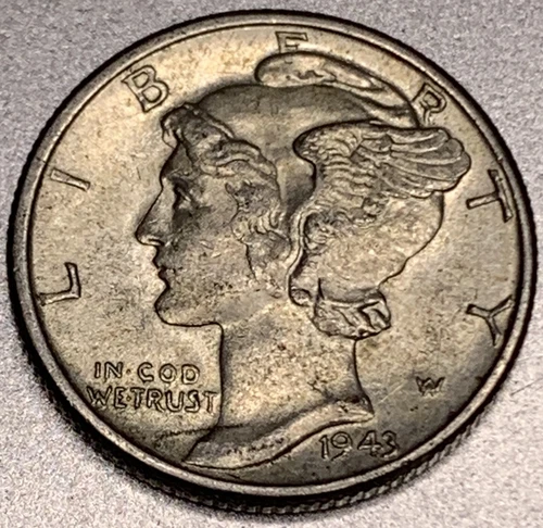 1943 -P Mercury Dime 10c UNC 90% Silver - 1892