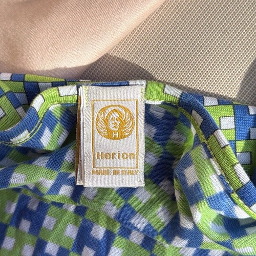 Herion Italy stretch cotton blue and green wrapped long sleeve top - Picture 7 of 11