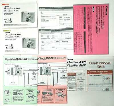 Canon Powershot A520 A510 Manual User Guide And Paperwork English Spanish Ebay