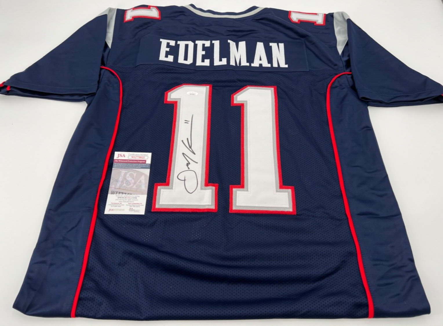 Julian Edelman Autographed Signed New England Patriots BLUE CUSTOM JERSEY JSA WITNESS COA 