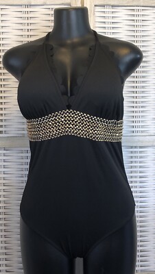 NWT Cupshe Womens One Piece Swimsuit Size XL Black Gold