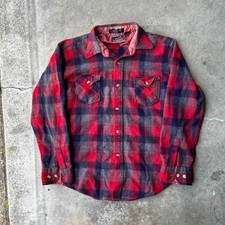 VINTAGE PLAID FLANNEL SHIRT WOOL OUTDOORS LARGE BUFFALO RED LARGE KOREA