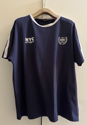New Look Damen-T-Shirt Größe UK 12 marineblau NYC League Oberteil weißer Besatz Damen 