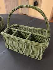 Rattan woven wicker utensil bottle caddy silverware basket /Green