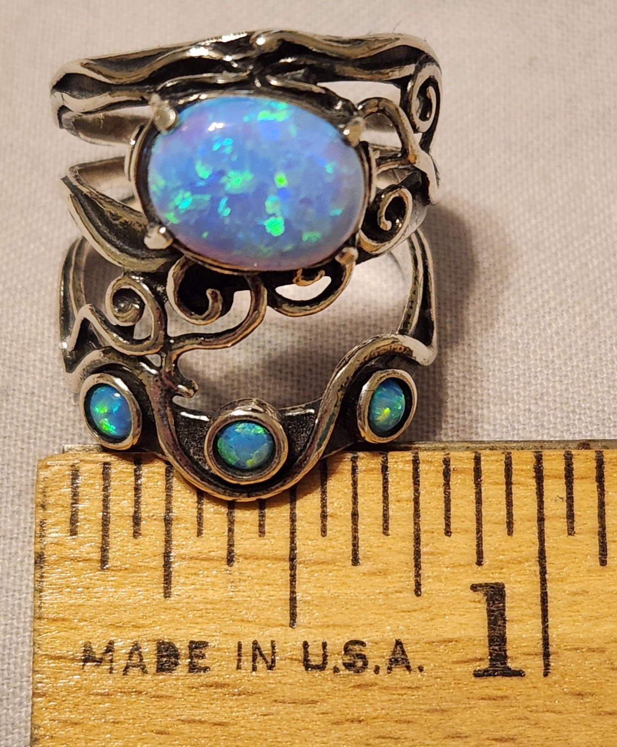 Unique Blue Fire Opal Scroll Statement Ring 925 S… - image 6