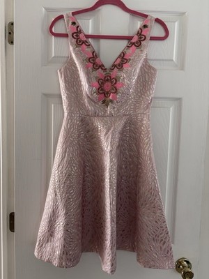 Lilly Pulitzer Elaine Pink Tropics Lagoon Jacquard Metallic Dress Size 0