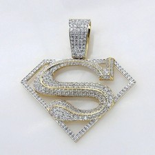 2Ct Round Cut Moissanite Mens Superman Pendant 14K Yellow Gold Plated 925 Silver