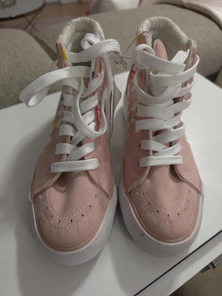 Zapatillas Mudd Tops Altos Niña Talla 4 Y Talla 7 Corazón Cuadros "Amapola" Rosa Foto 2 de 4