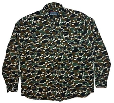 BURLEBO Outdoors Flannel Chamois Shirt Duck Camo Pocket Mens L Hunting Fishing