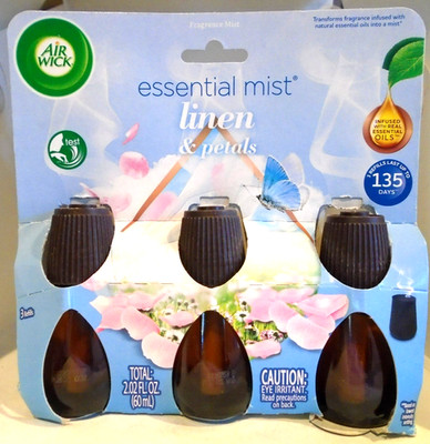 Air Wick Essential Mist 3 Refills, Linen & Petals, Electric Oil Diffuser