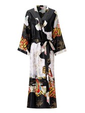 Feslieacc Women's Plus Size Silk Satin Kimono Robes Long Wrap Robe, Black,...
