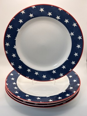  Ciroa Fine China American Stars Plate Set (4) 10.5'' Stars & Stripes 4th Of July