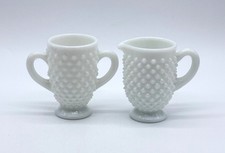 Vtg. Fenton Hobnail Milk Glass Sugar & Creamer Set Raised Pattern