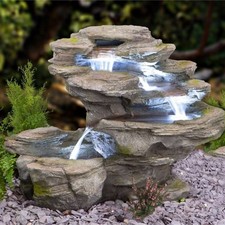 Image of Primrose Stone River Leap 4-Tier Cascading Garden Water Feature with Lights 65cm