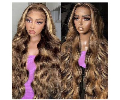 P4/27 13x6 Body Wave Human Hair Lace Front Wig Free-Part Pre-Plucked 13in