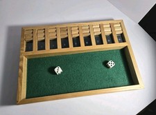 Vintage Shut the Box Game Wood with Green Felt and Dice in Box