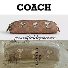 NEW Coach X Peanuts Signature Coated Canvas Snoopy Print Brown Multi Pencil Case