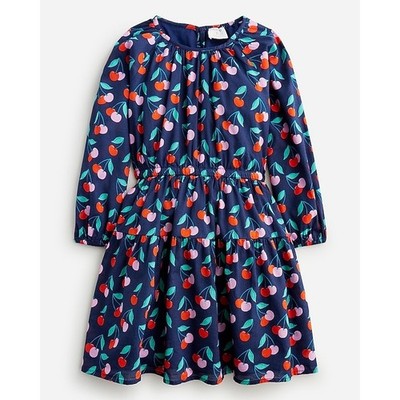 J Crew Crewcuts Cherry Print Dress Girls 12 Navy Cottage Fruit Tiered Cotton NWT