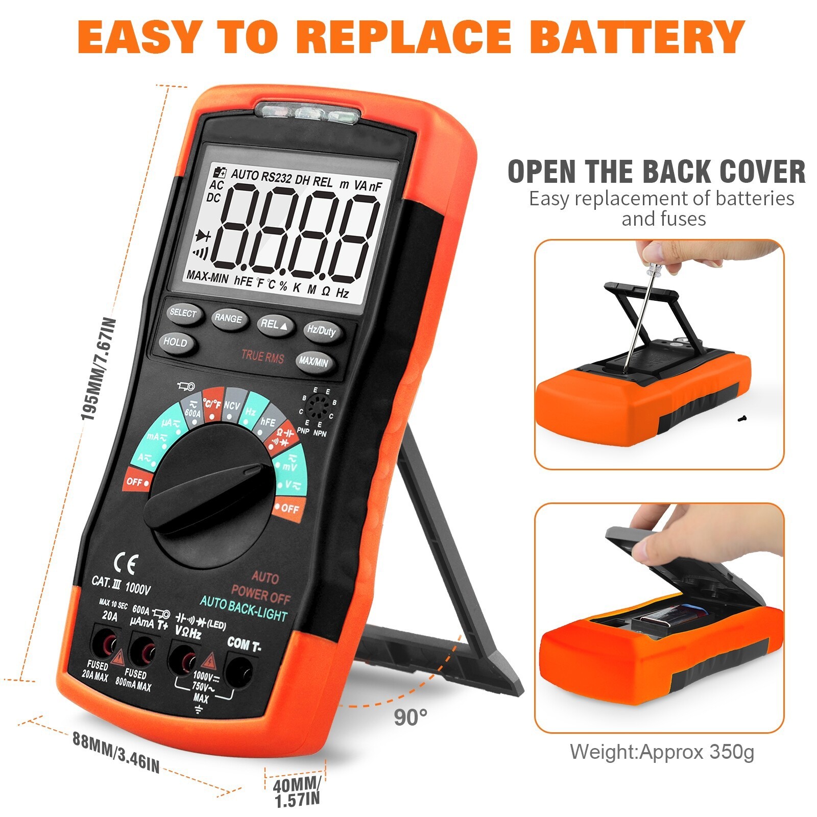 True RMS Digital Multimeter Tester 6000Counts AC DC Volt Current 20A Amp Ohm DMM