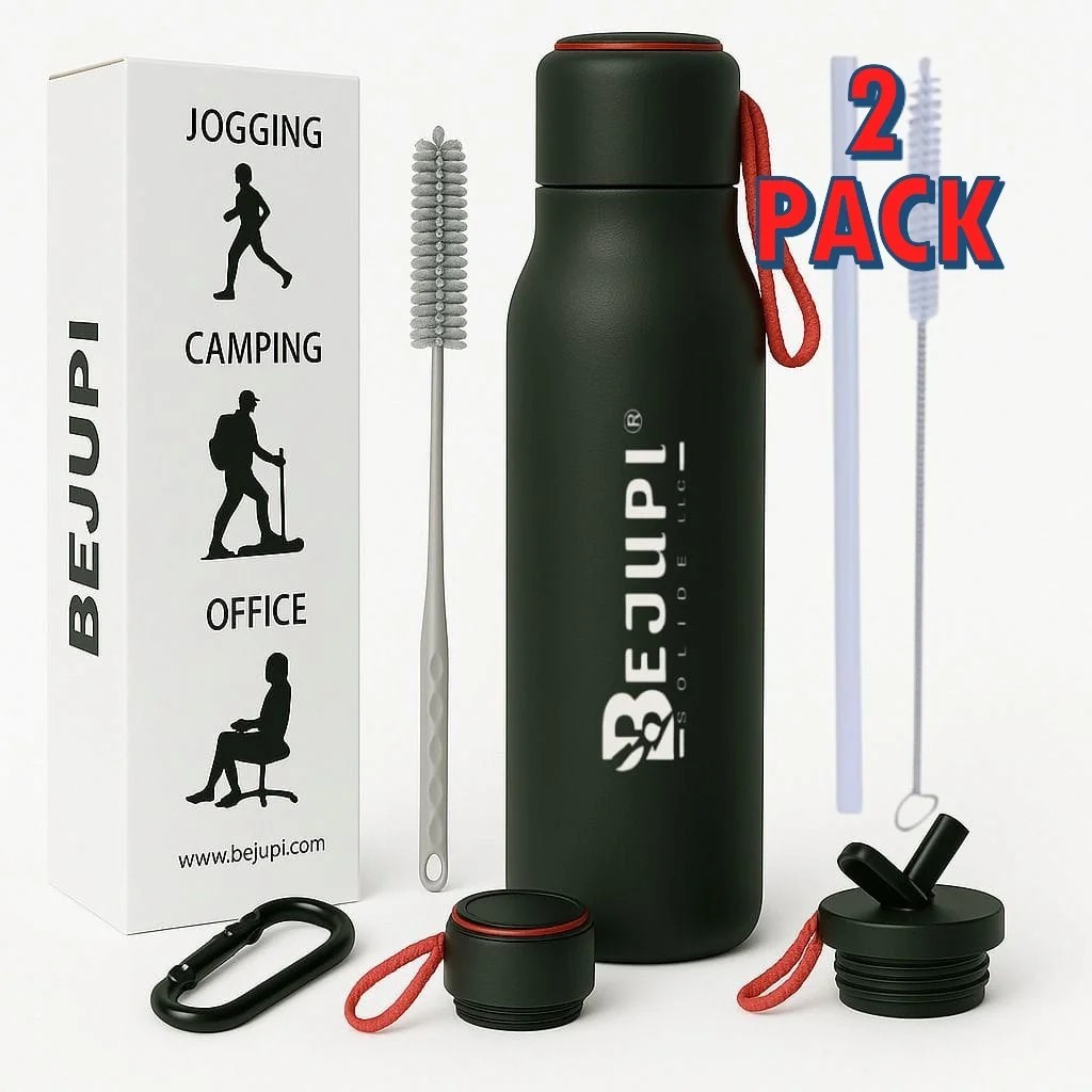 2Pack Bottle Stainless Steel Powder Coated 16.9 oz Straw Lid