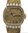Long Mid Century 14K Gold Factory Diamond Rolex 8374 Ladies Vintage Watch Signed