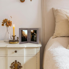 , 4x6 Double Picture Frame Vertical Hinged Photo Frame 2 Opening Folding Family