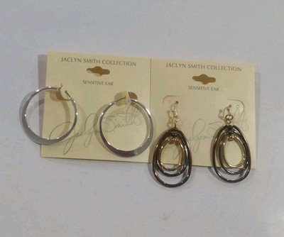 2 Pairs Of Jaclyn Smith Collection Earrings Gold & Silver Tones Sensitive Ears. 