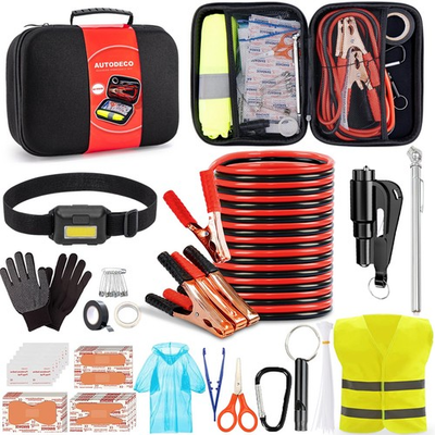 #ad #ad Roadside Emergency Car Kit With Jumper Cables First Aid Headlamp Accessories $27.50