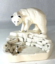 Vintage Polar Bear Ashtray Ceramic Catching Fish Salmon MCM
