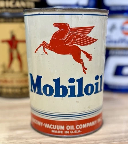 Vintage NOS Mobil Mobiloil Oil Can Quart FULL