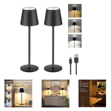 Dimmable LED Battery Table Lamps Pack of 2 Wireless Touch USB-C Rechargeable