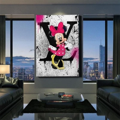 ✅WANDBILD LEINWAND, ACRYLGLAS MINNIE MOUSE LV WHITE PINK BILD LUXUS ART PREMIUM - Bild 1 von 4