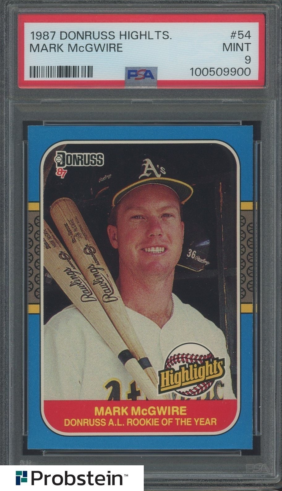 1987 Donruss Highlights #54 Mark McGwire Oakland A's PSA 9 MINT