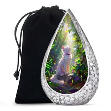 Forest White Cat Funeral Urns For Ashes Adult Female  Male 10 Inch 