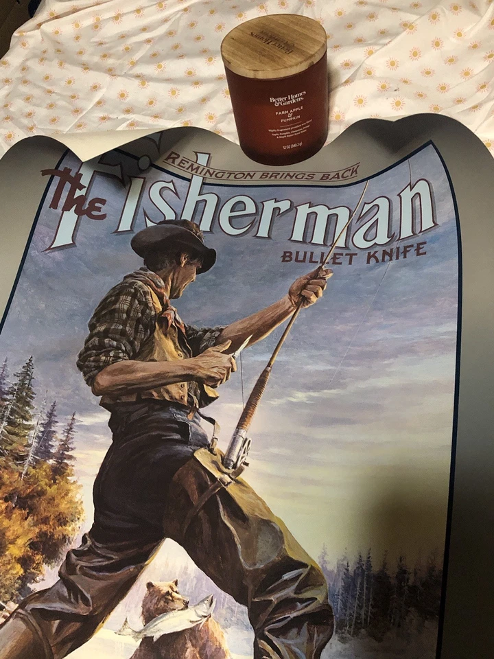 Póster de cuchillo bala de pescador Remington 'Two on the Line' - 20" x 30" NOS 1986 Foto 3 de 3