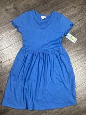 Cat & Jack Girls Blue Ribbed Short-Sleeve Dress With Ruffle Details Size M (8)
