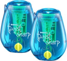 Bostitch Office Twist-n-Sharp Pencil Sharpener, for Kids 2 Pack, Blue