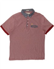 PENGUIN Mens Heritage Slim Fit Polo Shirt Large Burgundy Pinstripe Cotton BQ25
