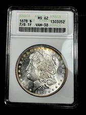 1878 7/8TF Morgan SILVER Dollar VAM-38 $1 ANACS MS62 Soap Box #1898
