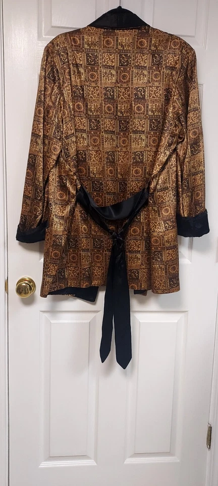 Bata Playboy vintage Lux para hombre para fumar State-O-Maine dorado/negro satinado Foto 3 de 4