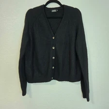 MONOPRIX Black V Neck Button Up Cardigan Sweater Wool Minimal ClassicSize XL