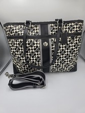 COACH F15134 Chelsea Heritage Signature Stripe Diaper Bag Lg Tote Black White  