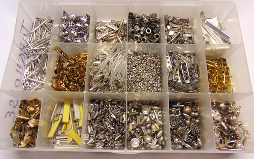 2+LBS Mixed Lot Metal Jewelry Making Findings, Pins, Earrings, Spacers-Box
