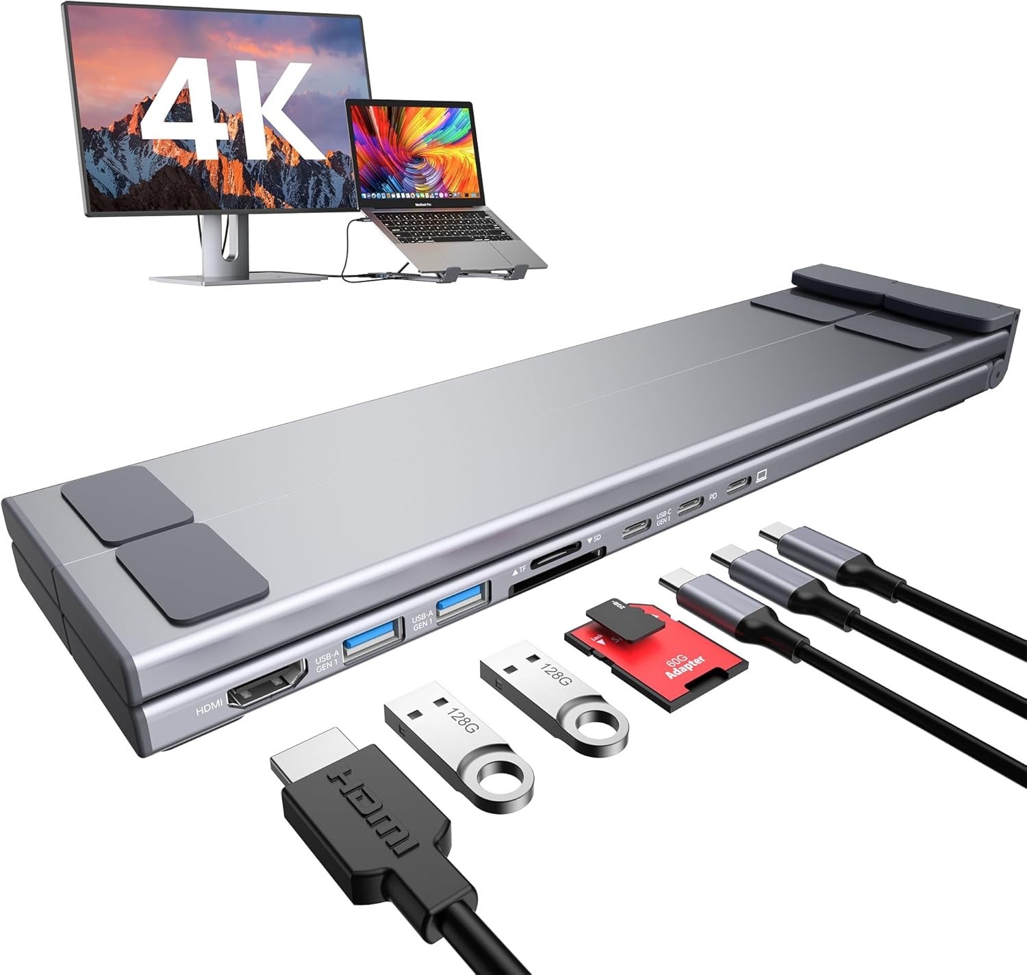USB-C Laptop Docking Station Stand - 8-In-1 Hub with 4K HDMI, 2 USB 3.1, 100W PD