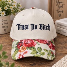 Custom text Embroidered Hat Floral Brim Baseball Cap Womens Graphic Cap