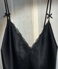 Vintage 90 s Victoria Secret BLACK Silky Satin Lace Nightgown Lingerie TEDDY M