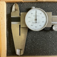 Vintage 8” x .001 “GRAD,.100”/Rev Economy Dial Caliper in original wooden case.